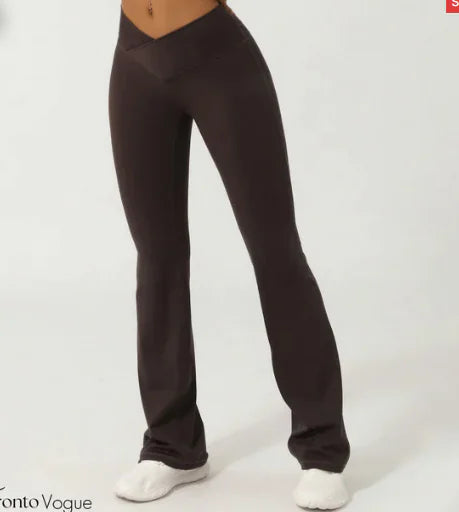 High-Waisted Crossover Flare Leggings (One Pair)