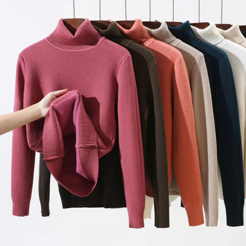 Velvet Turtleneck Sweater for Women | Warm Fleece Lined Autumn & Winter Top