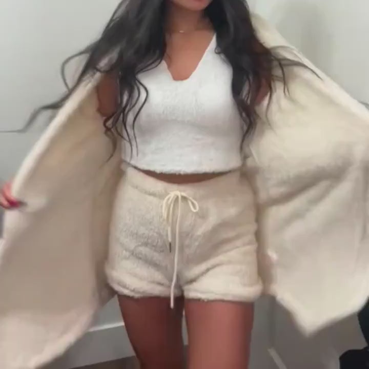 Ensemble de salon douillet 3 pièces en peluche pour femme