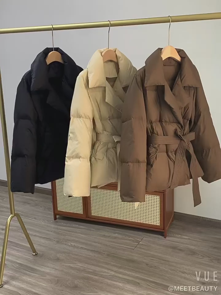 Women’s Slim Fit Duck Down Jacket – Elegant Suit Collar Winter Coat