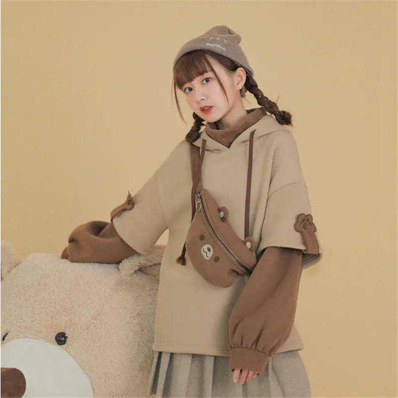 Korean Style Fleece Sweatshirt Set | Thick Warm Hoodie Outfit for Autumn & Winter