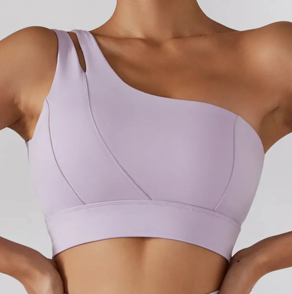 Flairé™ Ribbed One-Shoulder Yoga Bra – Stretch & Shockproof Support