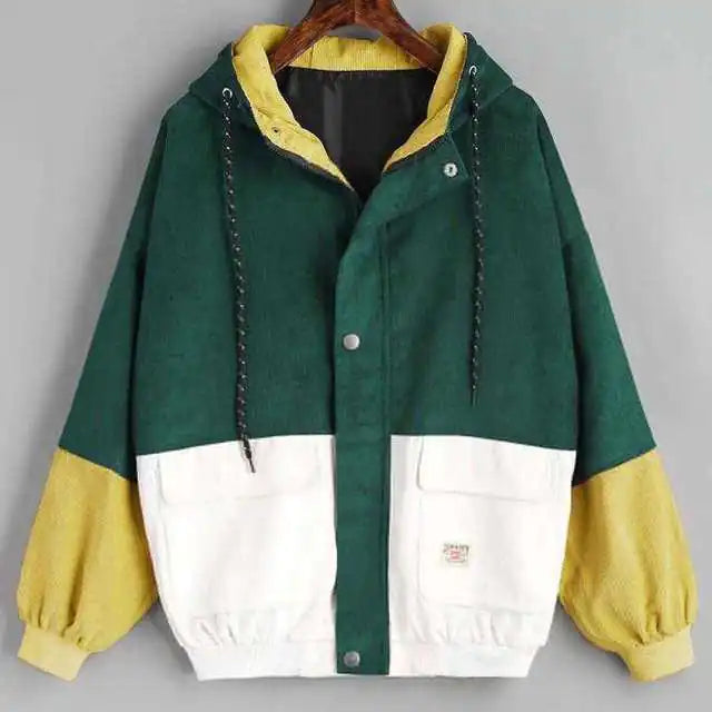 Oversized Corduroy Patchwork Jacket – Women’s Warm Winter & Autumn Outerwear