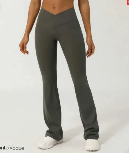 High-Waisted Crossover Flare Leggings (One Pair)