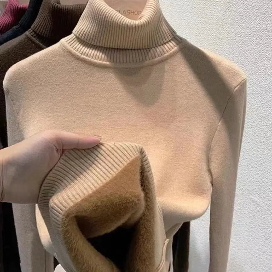 Knitted High Neck Sweater for Women | Warm Autumn & Winter Stretch Knit Top