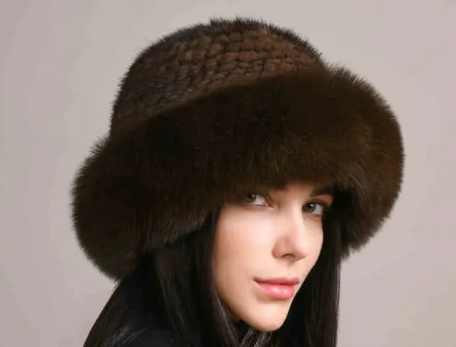 Luxury Mink Hair Hat – Elegant Braided Winter Fur Cap for Women
